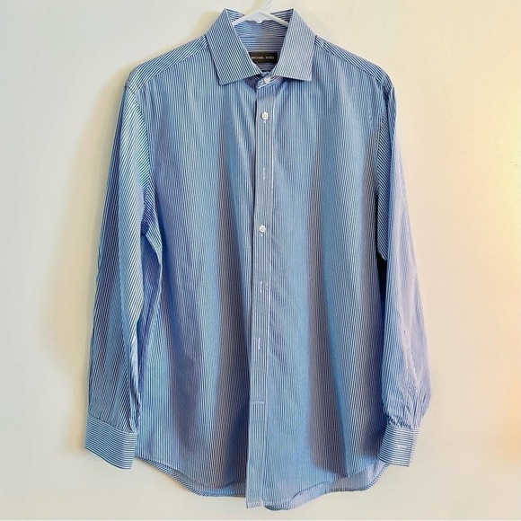 Michael Kors Slim Fit Long Sleeve Dress Shirt Blue Striped Size 16 - 32/33 Large - Picture 1 of 7
